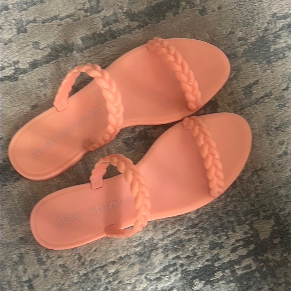 Stuart Weitzman Orange Sandals with Textured Straps